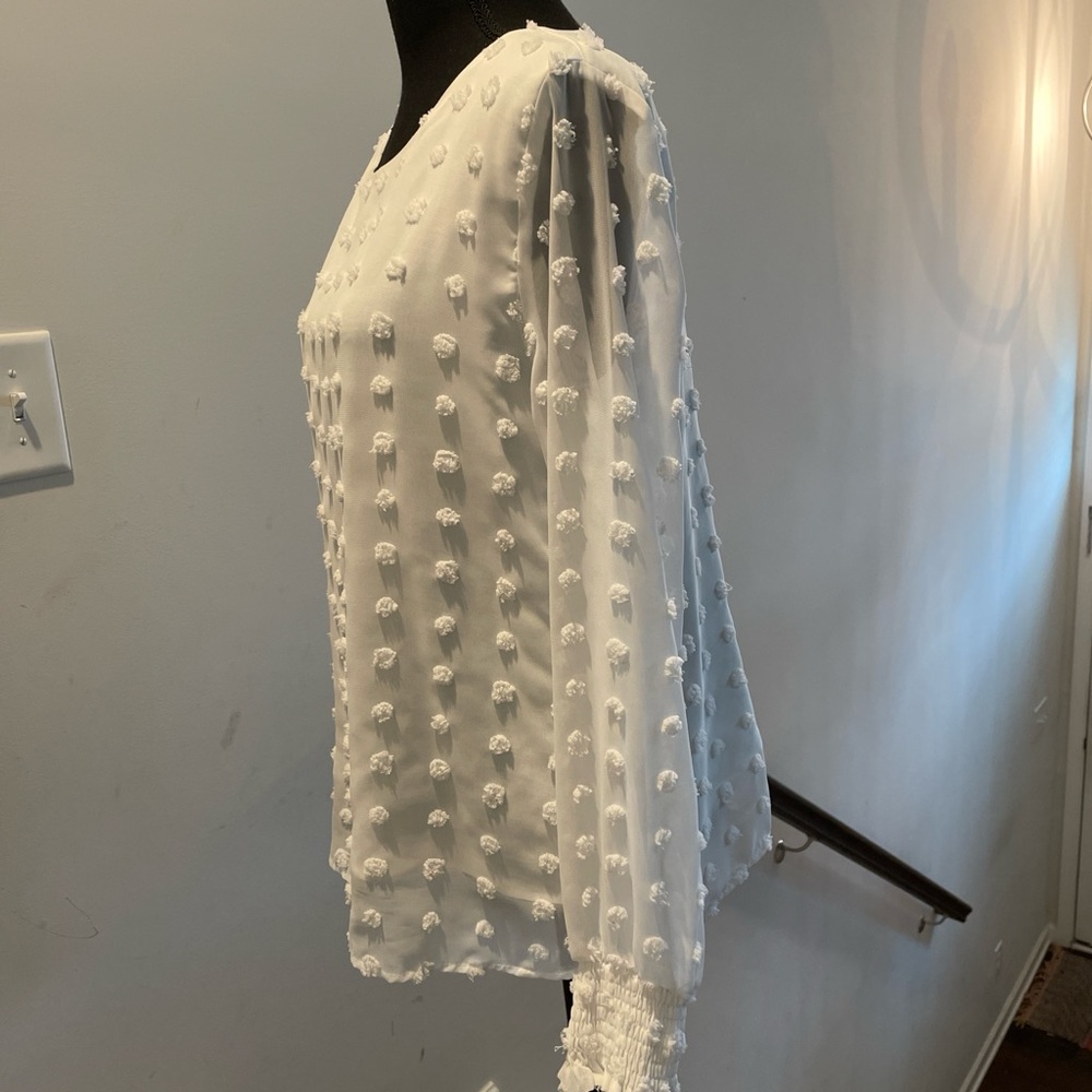 Blooming Jelly Swiss Dot Blouse Size M  White Light Academia Delicate Occasion